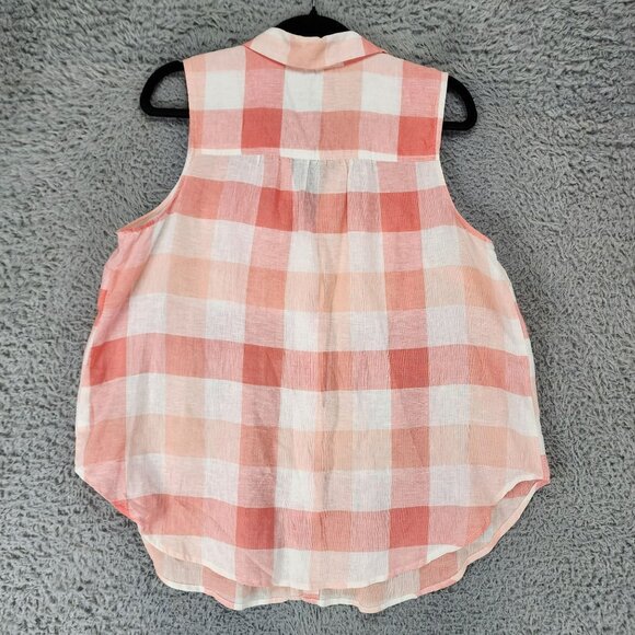 Cafe Marrakesh Top Womens Medium Pink Plaid Sleeveless Button Up Tank - Picture 7 of 8